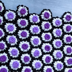 Large 3'×5.5' purple daisy granny square crochet blanket